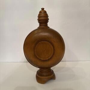 Vintage Handmade Folk Art Carved Wood Brandy Water Flask Bottle 12” X 6.5”